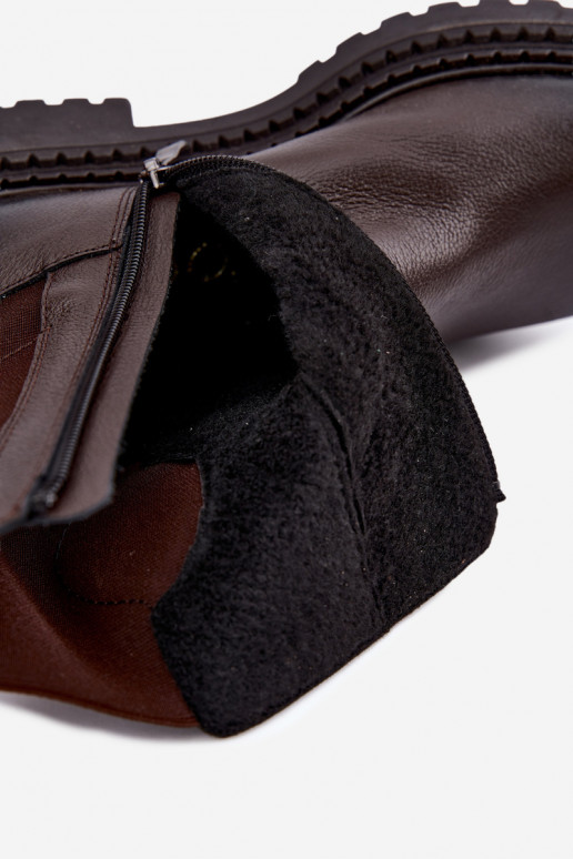 Botins de couro aquecidos com detalhes elegantes Zazoo 60578 chocolate