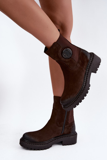 Botins de camurça aquecidos com detalhes elegantes Zazoo 60578 chocolate