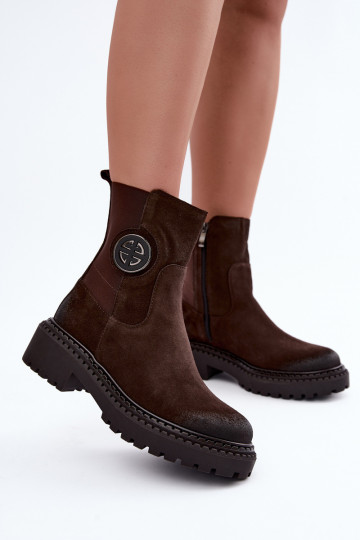 Botins de camurça aquecidos com detalhes elegantes Zazoo 60578 chocolate 2