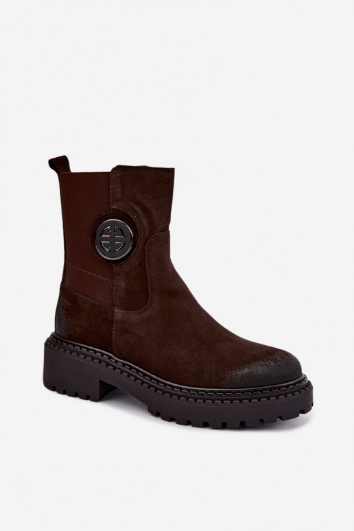 Botins de camurça aquecidos com detalhes elegantes Zazoo 60578 chocolate
