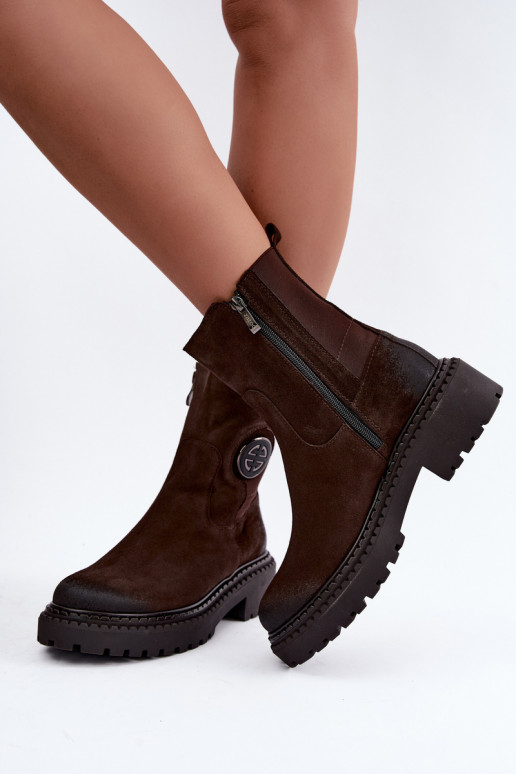 Botins de camurça aquecidos com detalhes elegantes Zazoo 60578 chocolate