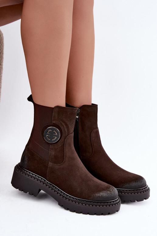 Botins de camurça aquecidos com detalhes elegantes Zazoo 60578 chocolate