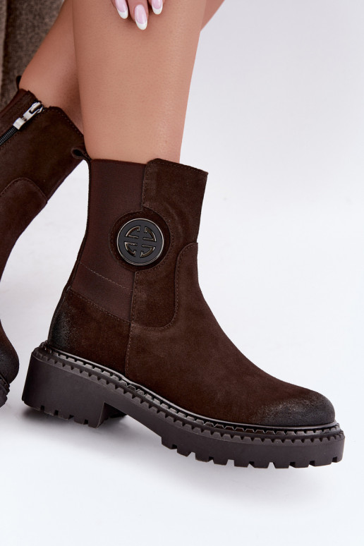 Botins de camurça aquecidos com detalhes elegantes Zazoo 60578 chocolate