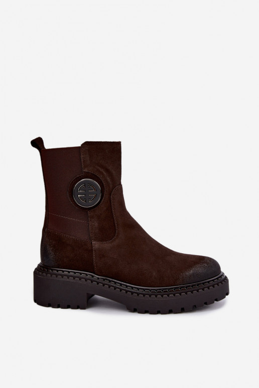 Botins de camurça aquecidos com detalhes elegantes Zazoo 60578 chocolate