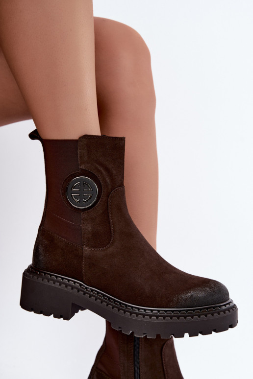Botins de camurça aquecidos com detalhes elegantes Zazoo 60578 chocolate