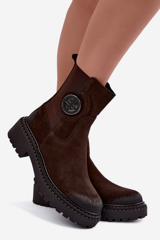 Botins de camurça aquecidos com detalhes elegantes Zazoo 60578 chocolate