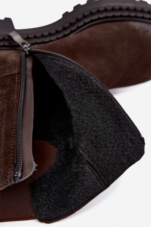 Botins de camurça aquecidos com detalhes elegantes Zazoo 60578 chocolate