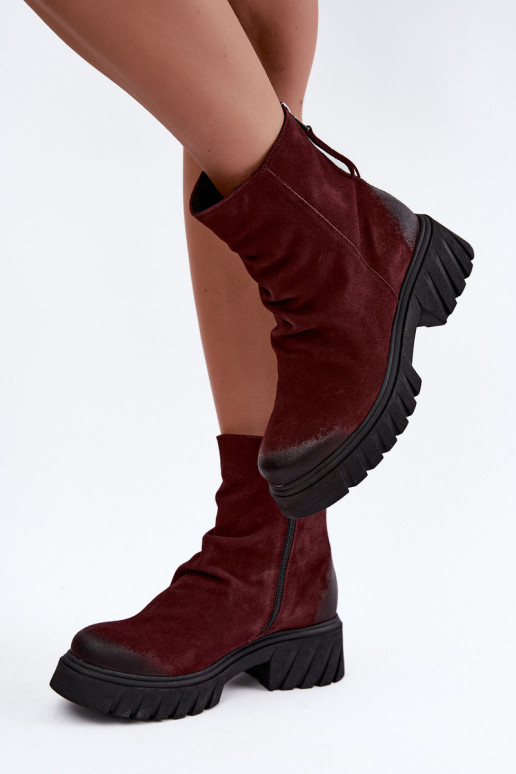 Botins de camurça aquecidos com babados Zazoo 60590 bordô