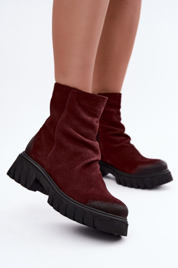 Botins de camurça aquecidos com babados Zazoo 60590 bordô 2
