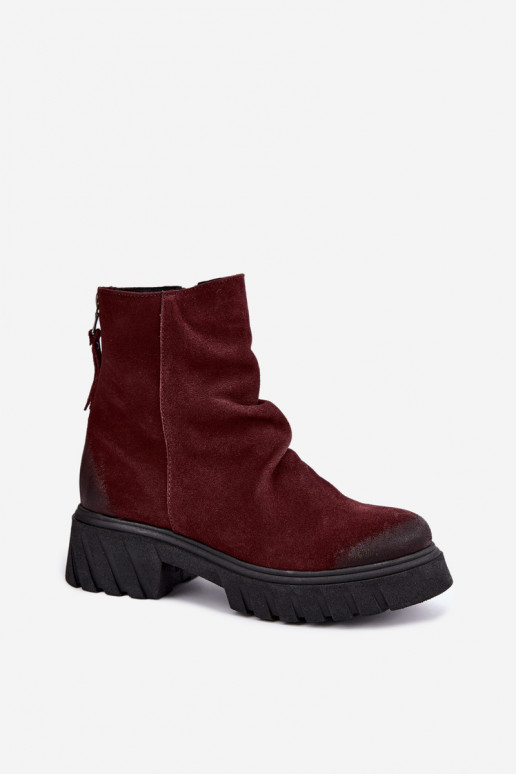 Botins de camurça aquecidos com babados Zazoo 60590 bordô