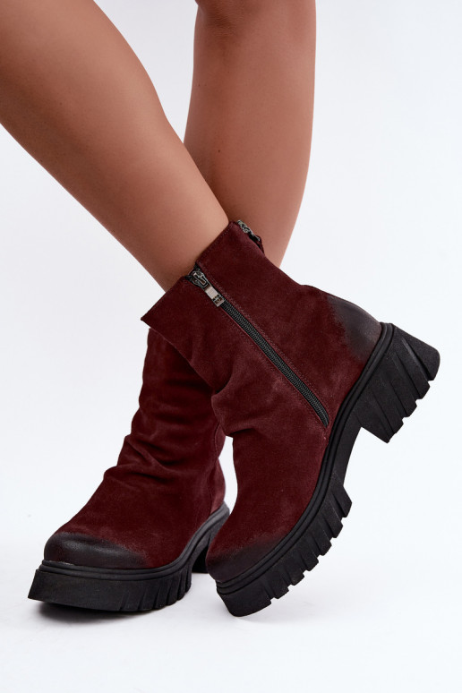 Botins de camurça aquecidos com babados Zazoo 60590 bordô