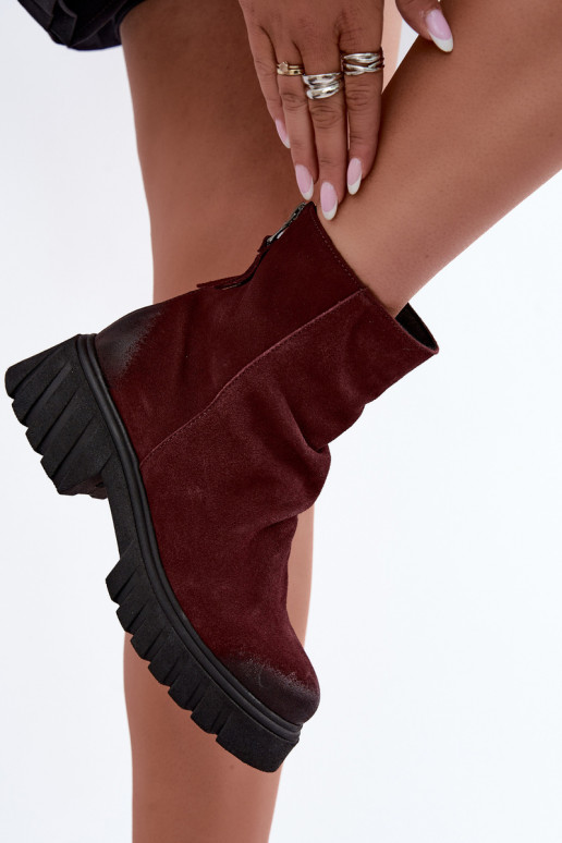 Botins de camurça aquecidos com babados Zazoo 60590 bordô