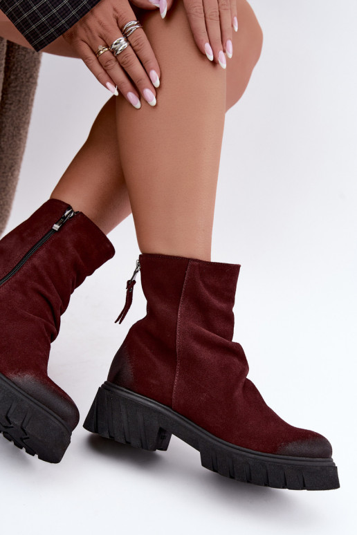 Botins de camurça aquecidos com babados Zazoo 60590 bordô