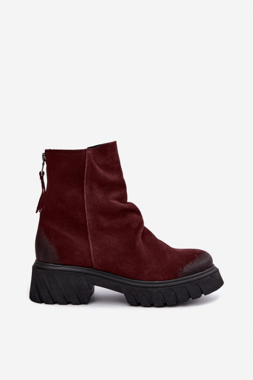 Botins de camurça aquecidos com babados Zazoo 60590 bordô