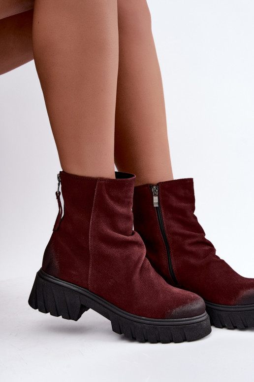 Botins de camurça aquecidos com babados Zazoo 60590 bordô