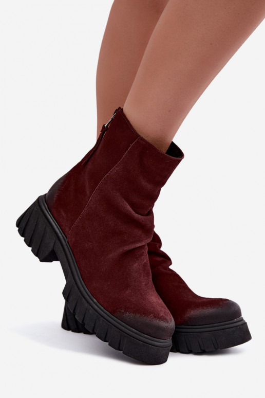Botins de camurça aquecidos com babados Zazoo 60590 bordô