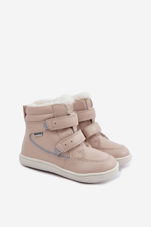 Botas de neve em couro para crianças Barefoot Bartek 8401454 cor areia