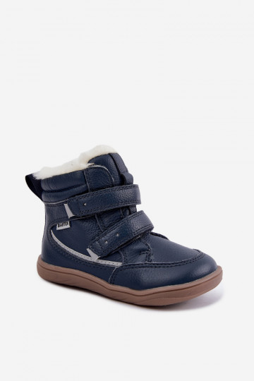 Botas de neve em couro para crianças Barefoot Bartek 8401456 azul escuro