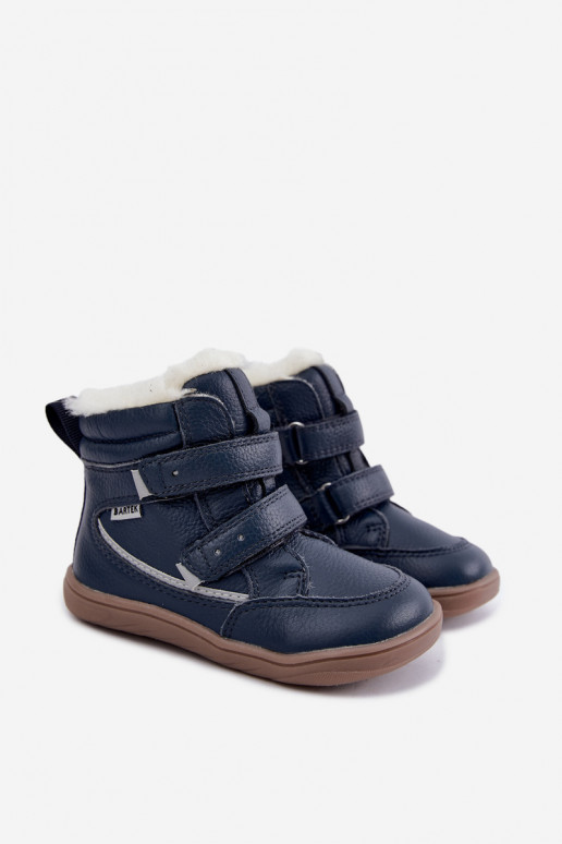 Botas de neve em couro para crianças Barefoot Bartek 8401456 azul escuro