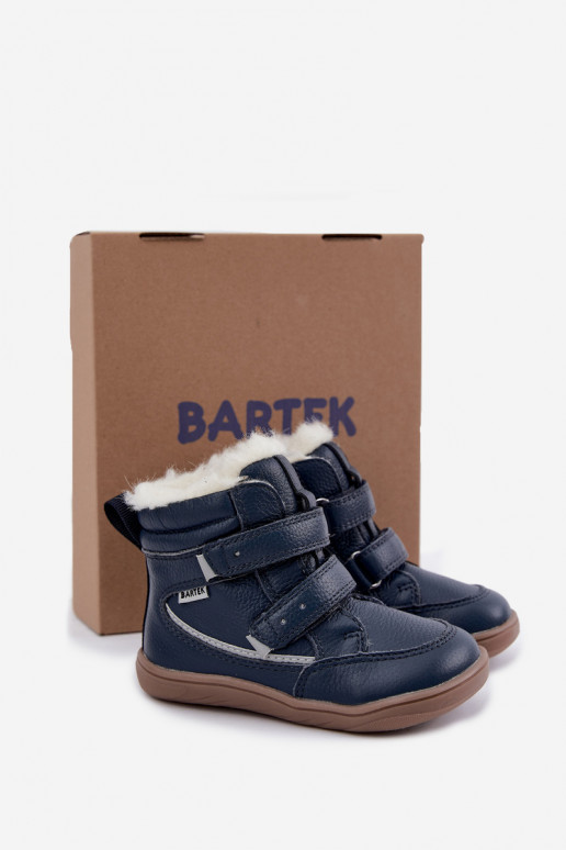 Botas de neve em couro para crianças Barefoot Bartek 8401456 azul escuro
