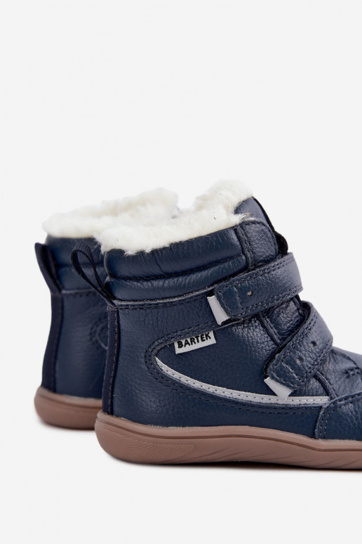 Botas de neve em couro para crianças Barefoot Bartek 8401456 azul escuro