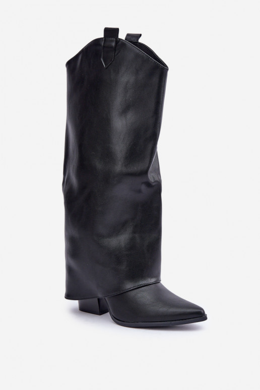 Botas acima do joelho slip-on com salto em preto Rialivia