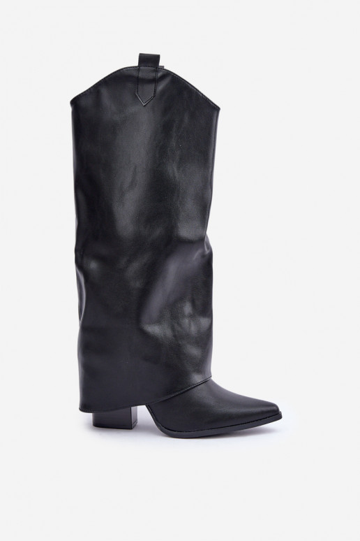 Botas acima do joelho slip-on com salto em preto Rialivia
