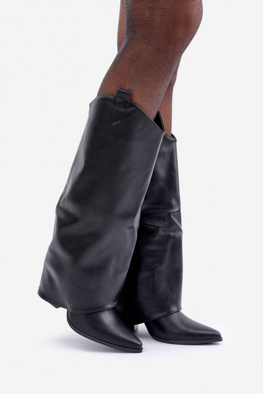 Botas acima do joelho slip-on com salto em preto Rialivia