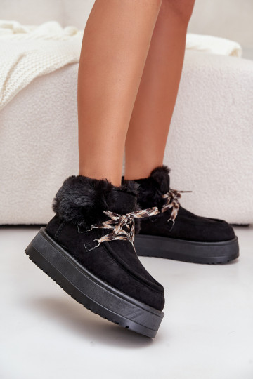 Botas de neve baixas com plataforma e pelo em preto Neathren 2