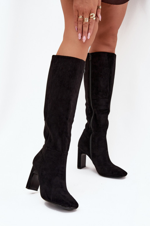 Botas acima do joelho femininas com salto, isoladas, em preto Zamira