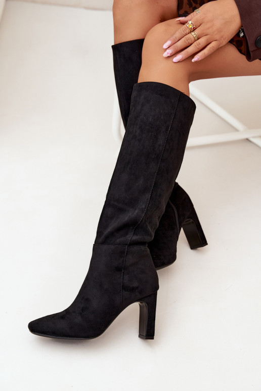 Botas acima do joelho femininas com salto, isoladas, em preto Zamira