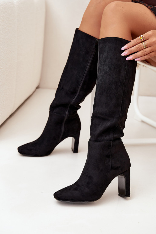 Botas acima do joelho femininas com salto, isoladas, em preto Zamira