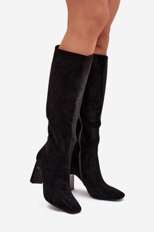 Botas acima do joelho femininas com salto, isoladas, em preto Zamira