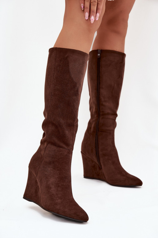 Botas acima do joelho femininas isoladas com plataforma, em chocolate Rosina