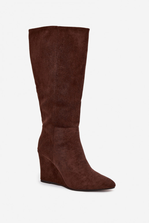 Botas acima do joelho femininas isoladas com plataforma, em chocolate Rosina