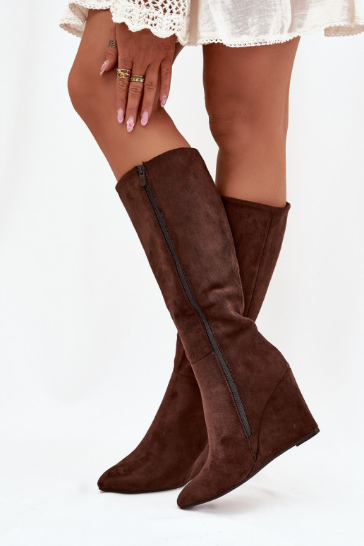 Botas acima do joelho femininas isoladas com plataforma, em chocolate Rosina