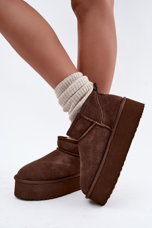 Botas femininas de neve em camurça natural na cor marrom Tairene