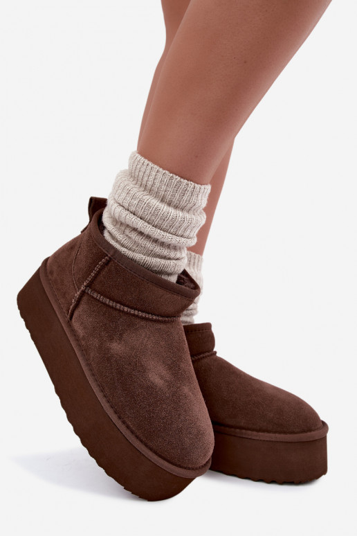 Botas femininas de neve em camurça natural na cor marrom Tairene