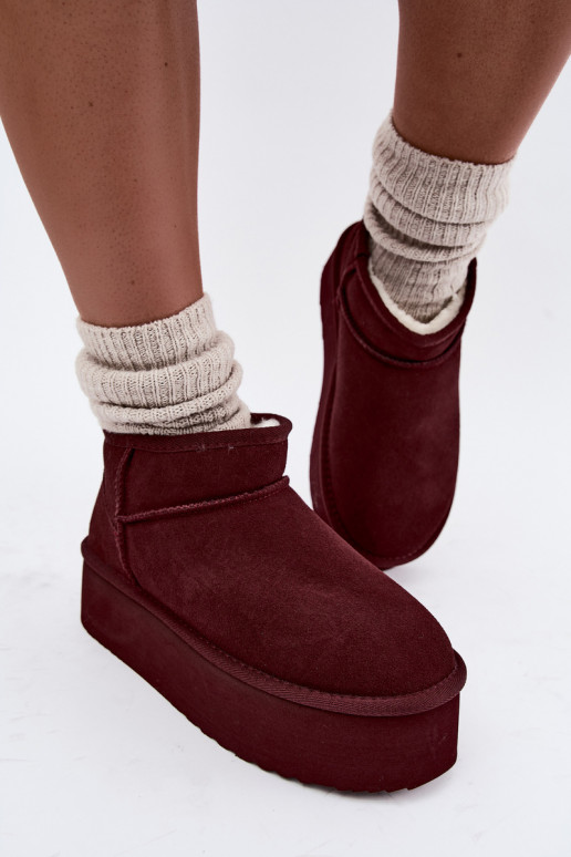 Botas femininas de neve em camurça natural na cor bordô Tairene