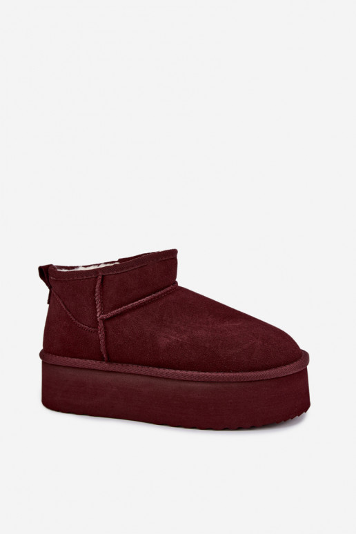 Botas femininas de neve em camurça natural na cor bordô Tairene