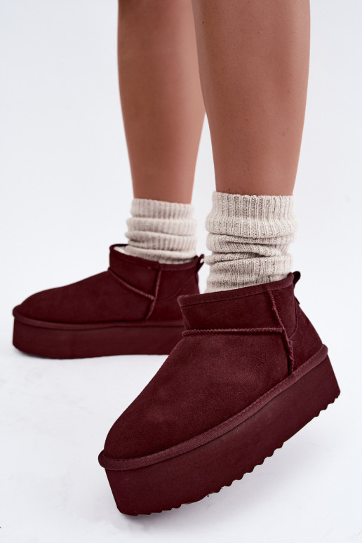 Botas femininas de neve em camurça natural na cor bordô Tairene