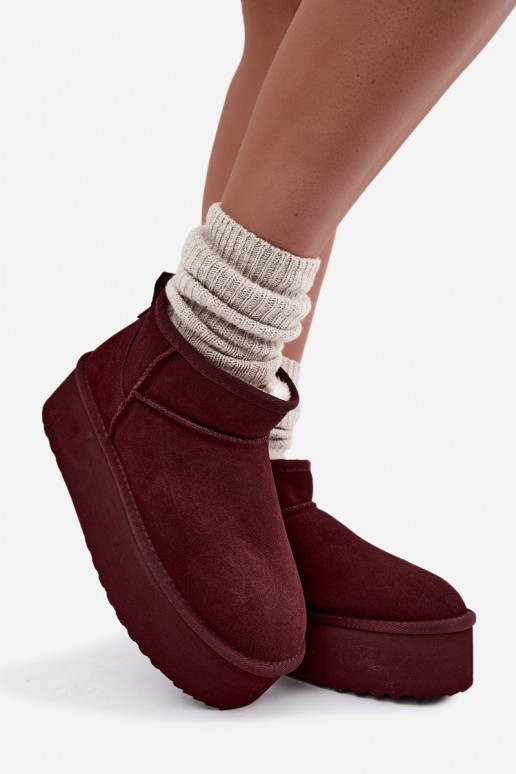 Botas femininas de neve em camurça natural na cor bordô Tairene