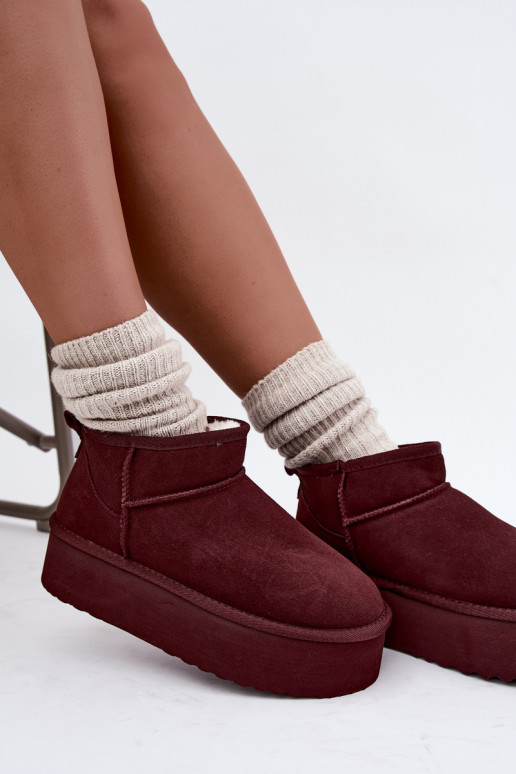 Botas femininas de neve em camurça natural na cor bordô Tairene