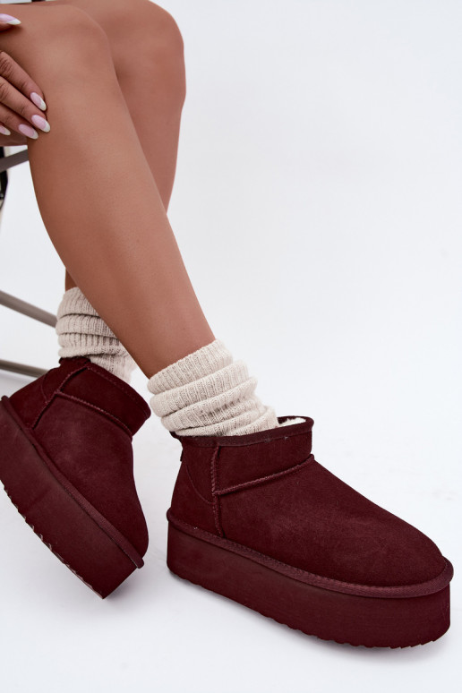 Botas femininas de neve em camurça natural na cor bordô Tairene