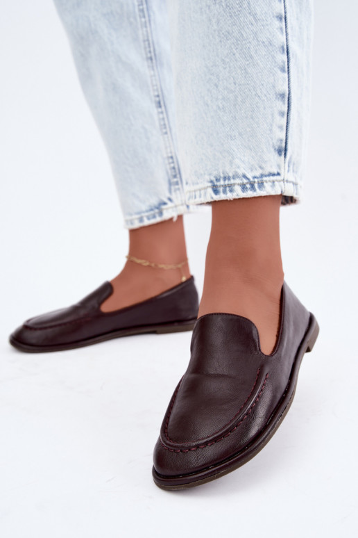 Mocassins femininos em couro sintético na cor bordô Mireliah
