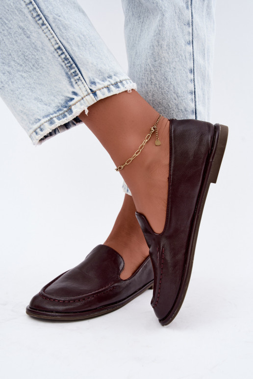 Mocassins femininos em couro sintético na cor bordô Mireliah