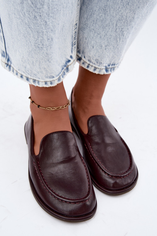 Mocassins femininos em couro sintético na cor bordô Mireliah