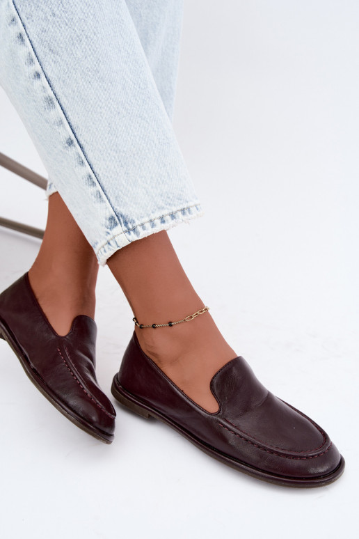 Mocassins femininos em couro sintético na cor bordô Mireliah