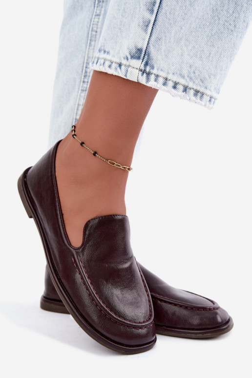 Mocassins femininos em couro sintético na cor bordô Mireliah