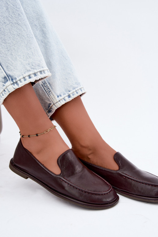 Mocassins femininos em couro sintético na cor bordô Mireliah